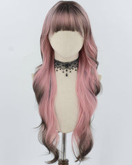 Pink Ombre Black Long Wavy Synthetic Wig HW723