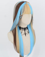 Blue Blonde Highlights Brown Synthetic Wig HW843