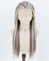 Brown Skunk Stripe Silver Synthetic Lace Front Wig WW1049