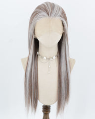 Brown Skunk Stripe Silver Synthetic Lace Front Wig WW1049