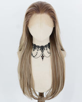 Brown With Beige Blonde Highlights Synthetic Lace Front Wig WW1070