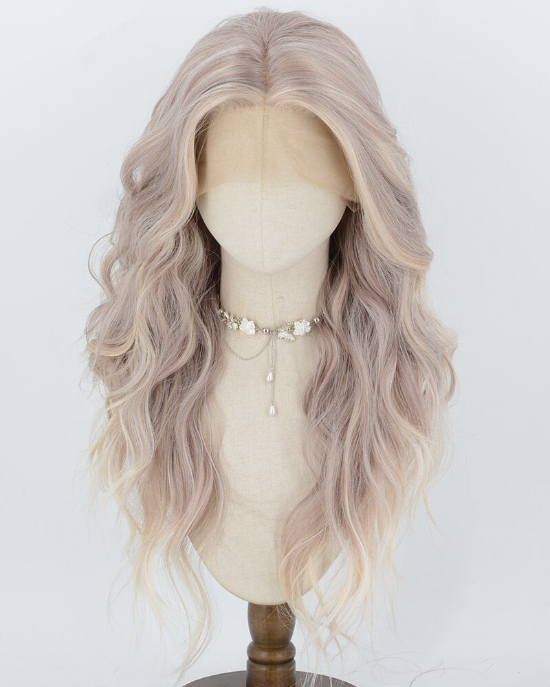 Soft Champagne Blonde Wavy Synthetic Lace Front Wig WW1084