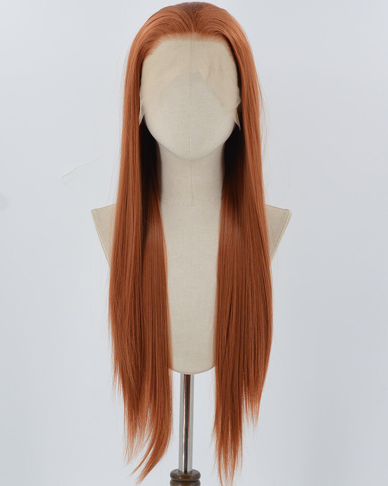 Copper Red Long Straight Synthetic Lace Front Wig WW915
