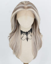 Creamy Blonde with Ash Brown Highlights Synthetic Lace Front Wig WW1072