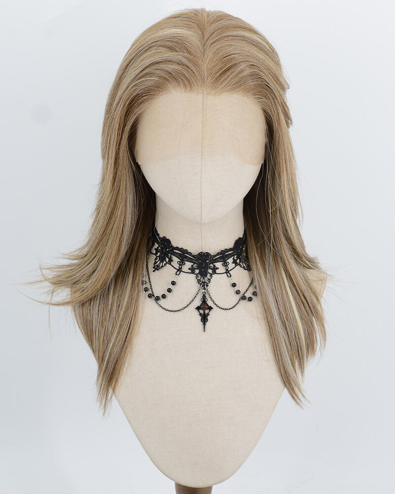 Ash Blonde with Brown Highlights Synthetic Lace Front Wig WW1062