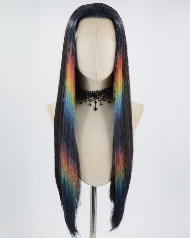 Black Strunk Stripe Rainbow Synthetic Lace Front Wig WW566