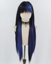 30inch Long Blue Black Synthetic Wig HW739