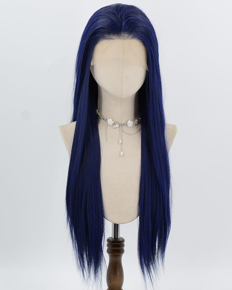Black Blue Long Straight Synthetic Lace Front Wig WW991