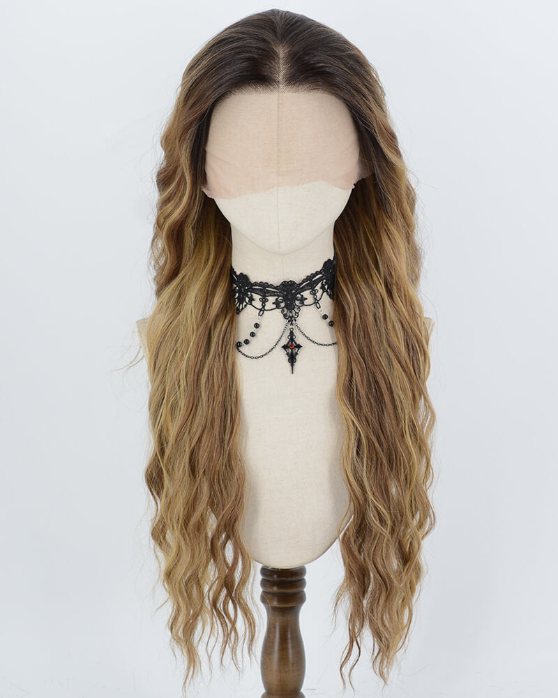 Black Ombre Brown Long Curly Synthetic Lace Front Wig WW1069