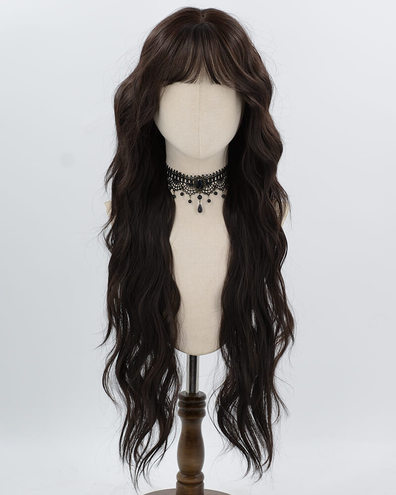 Brown Black Long Curly Synthetic Wig HW799