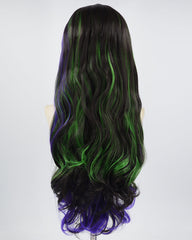 Green Purple Black Long Wavy Synthetic Lace Front Wig WW576