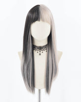 Grey Black Long Straight Synthetic Wig HW472