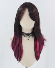 Black Hot Pink Synthetic Wig HW670