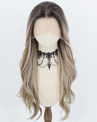 Ombre Brown Highlights Blonde Synthetic Lace Front Wig WW1068