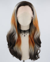 Ombre Grey Orange Black Synthetic Lace Front Wig WW600