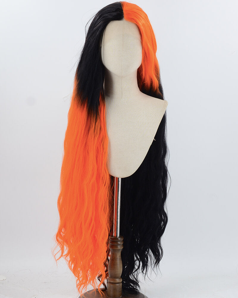 35Inch Long Black Orange Synthetic Lace Front Wig WW929