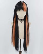 30Inch Long Black Orange Synthetic Wig HW740