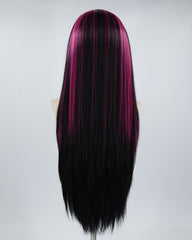 Hot Pink Streaked Black Synthetic Lace Front Wig WW507