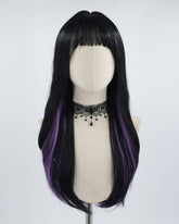 Purple Streaked Black Synthetic Wig HW247