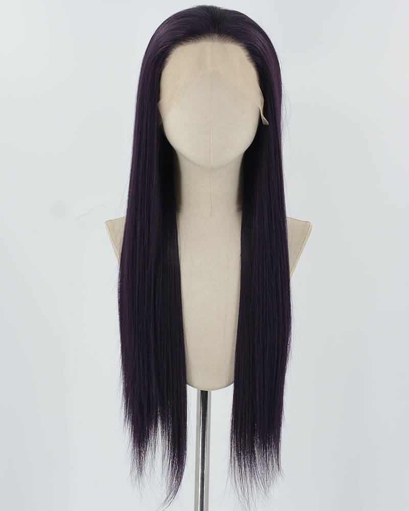 Black Purple Long Straight Synthetic Lace Front Wig WW852