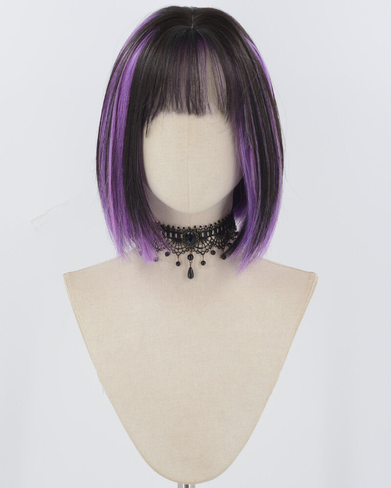 Black Purple Short Bob Synthetic Wig HW720
