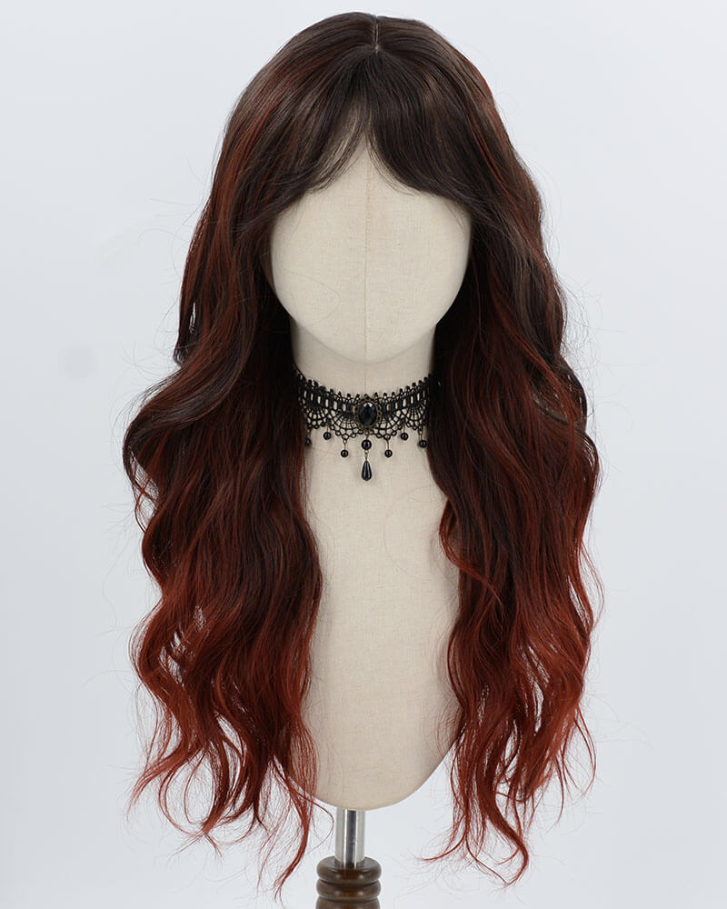 Black Ombre Red Orange Curly Synthetic Wig HW775