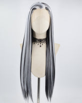 Long Black Streaks White Synthetic Lace Front Wig WT233