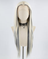 Long Straight Black White Blonde Synthetic Lace Front Wig WT238