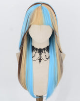 Blue Blonde Highlights Brown Synthetic Wig HW843