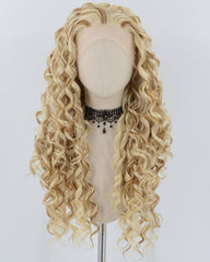 Long Curly Blonde Brown Synthetic Lace Front Wig WW740