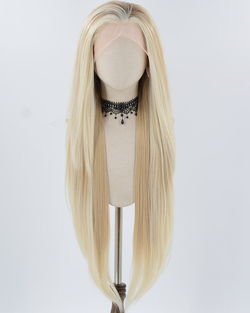 30Inch Skunk Stripe Blonde Brown Synthetic Lace Front Wig WW804
