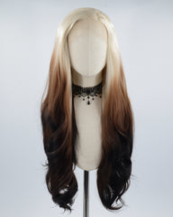 Ombre Blonde Brown Wavy Synthetic Lace Front Wig WW537