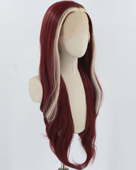 Blonde Skunk Stripe Wine Red Synthetic Lace Front Wig WW882