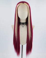 Blonde Skunk Stripe Wine Red Synthetic Lace Front Wig WW558