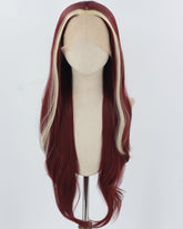 Blonde Skunk Stripe Wine Red Synthetic Lace Front Wig WW882