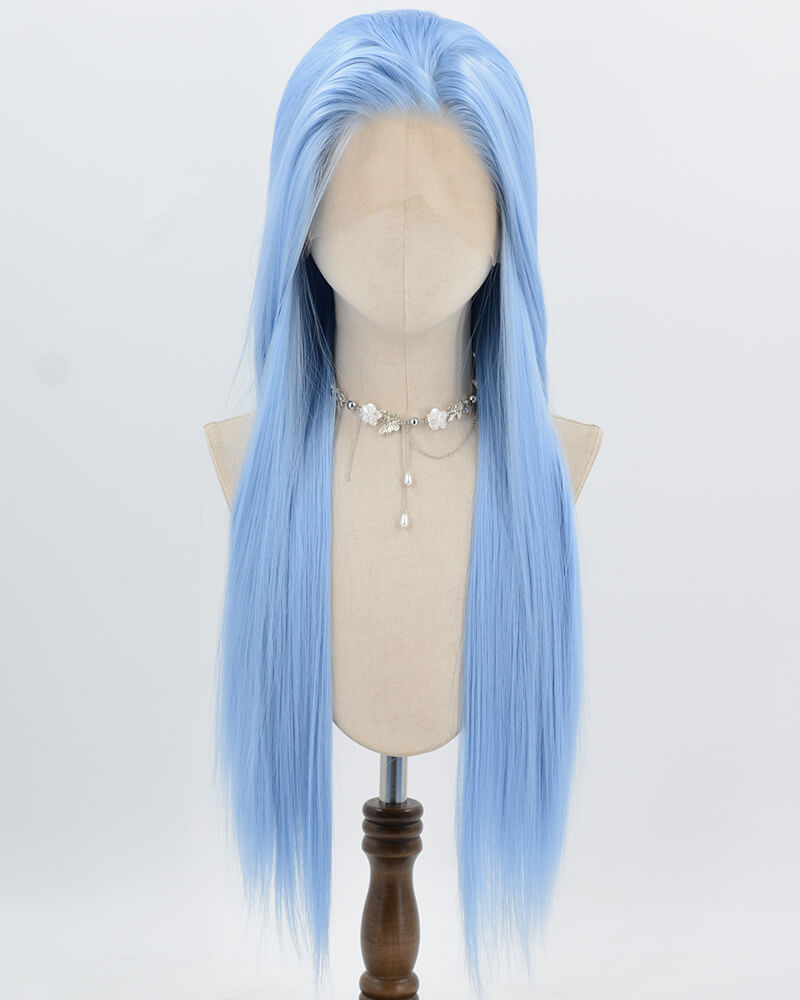 Blue Long Straight Synthetic Lace Front Wig WW994