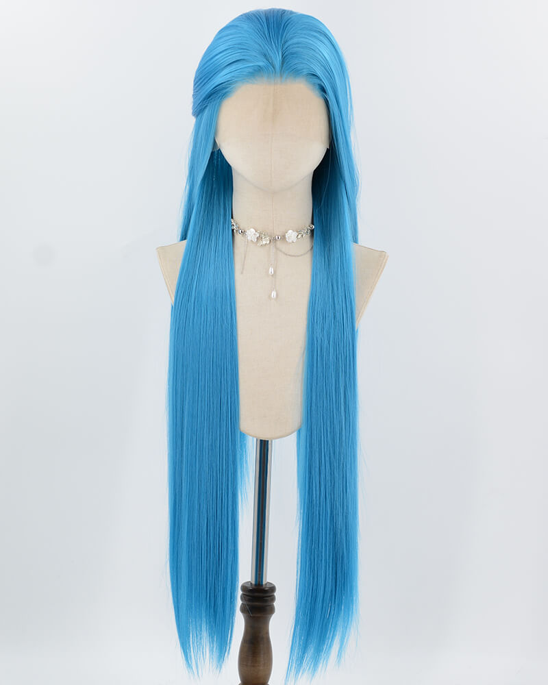 38Inch Long Sky Blue Synthetic Lace Front Wig WW1031