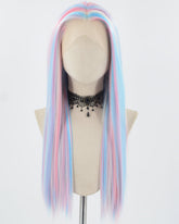 Blue Pink Long Straight Synthetic Lace Front Wig WW779