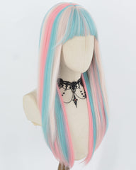 Blue Highlights Pink Synthetic Wig HW841