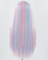 Blue Pink Long Straight Synthetic Lace Front Wig WW779