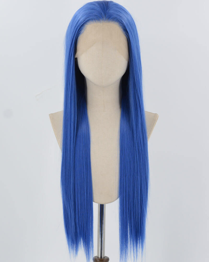 Blue Long Straight Synthetic Lace Front Wig WW1038