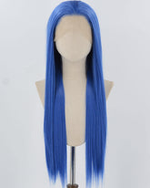Blue Long Straight Synthetic Lace Front Wig WW1038