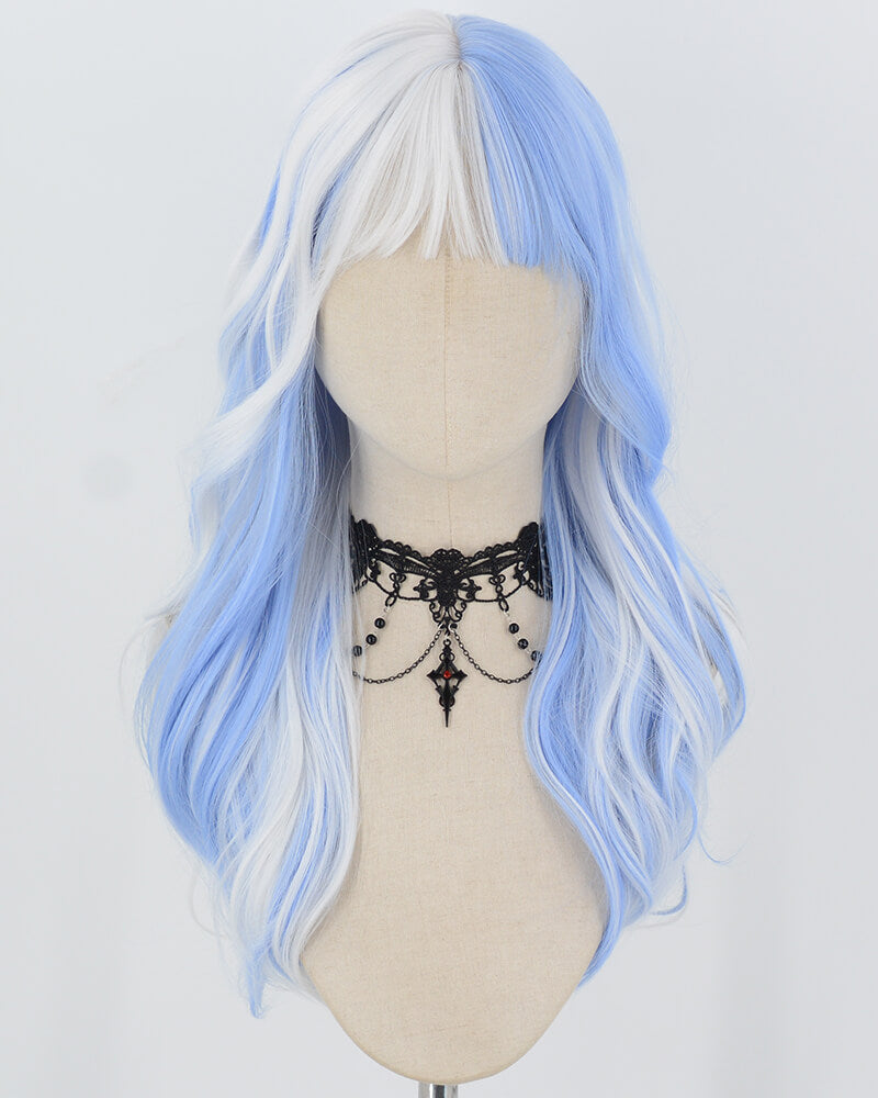 Blue White Curly Synthetic Wig HW845