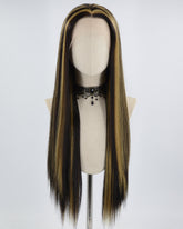 Blonde Highlights Black Straight Synthetic Lace Front Wig WW583