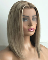 Short Blonde Brown Human Hair Wig HT042