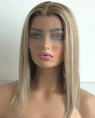 Short Blonde Brown Human Hair Wig HT042