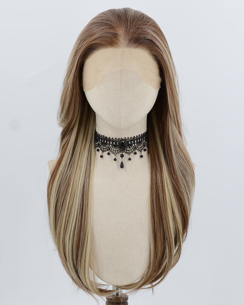 13*6 Brown Ombre Blonde Skunk Stripe Synthetic Lace Front Wig WW995