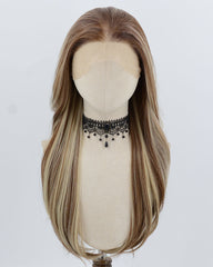 13*6 Brown Ombre Blonde Skunk Stripe Synthetic Lace Front Wig WW995