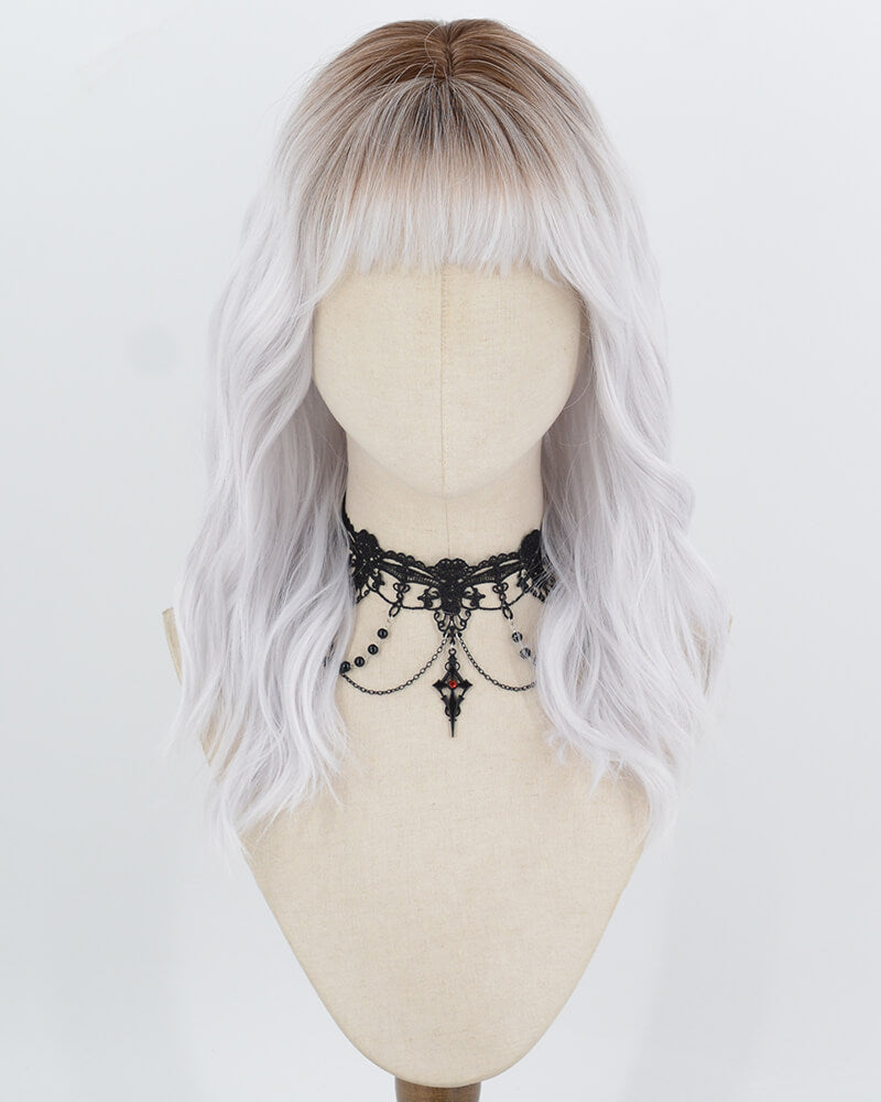 Brown Ombre Silver Curly Synthetic Wig HW859