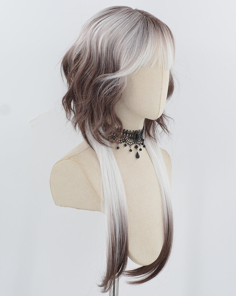 White Grey Ombre Brown Synthetic Wig HW699